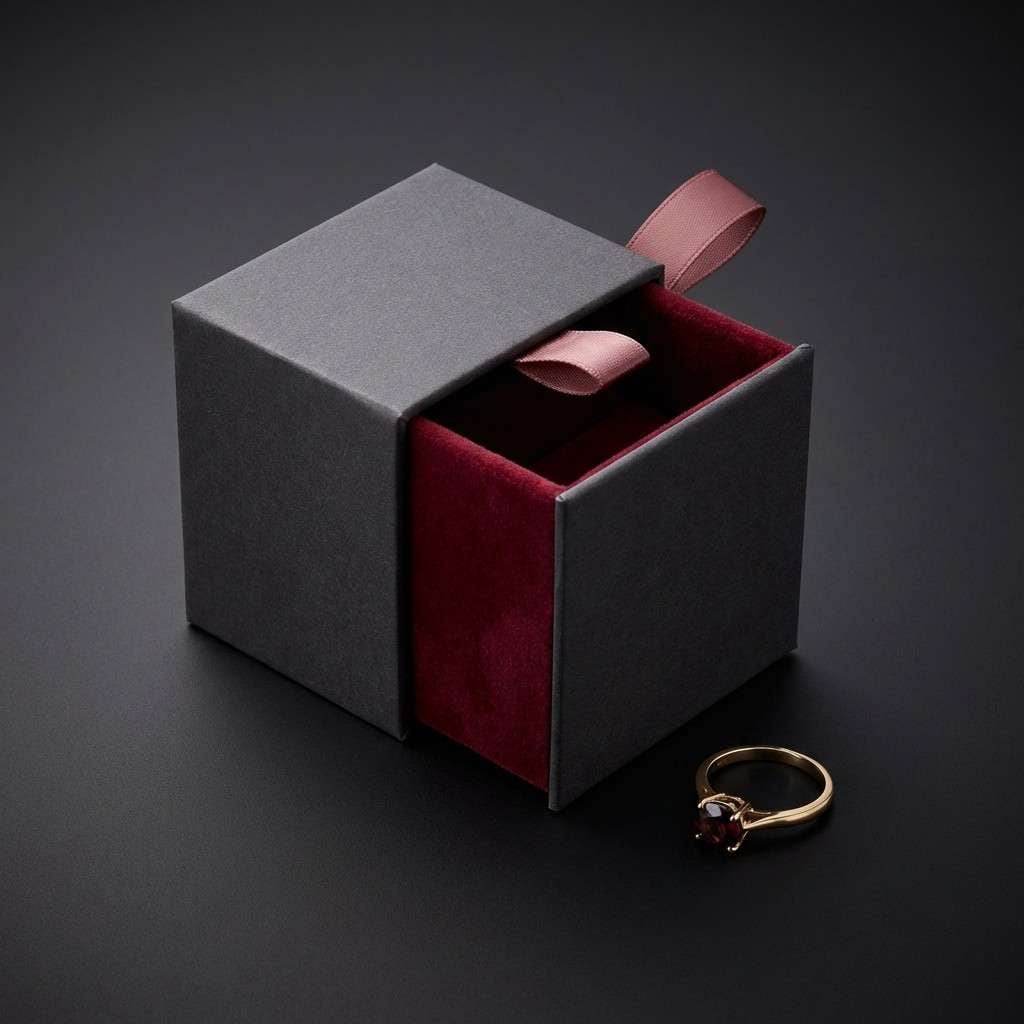 jewelry ad in garnet tones