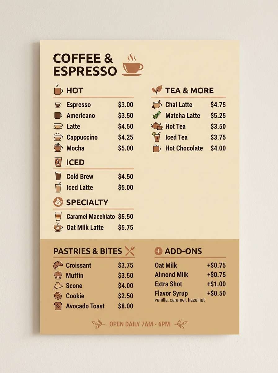 coffee menu board