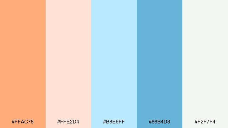 blossom breeze botanicals orange pastel blue color palette with hex codes