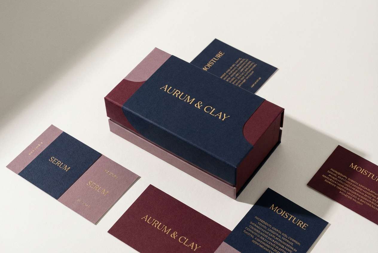 premium navy burgundy packaging