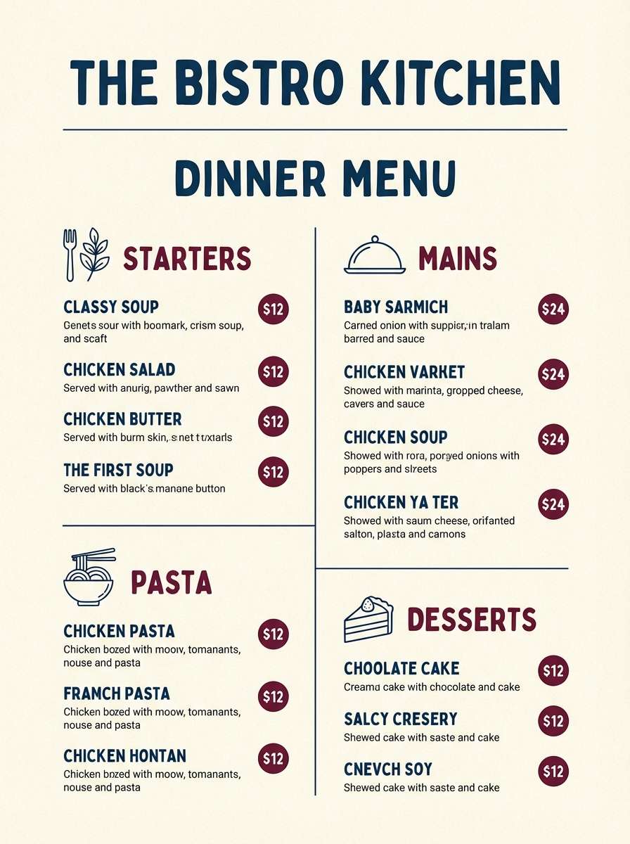 menu design in blue burgundy