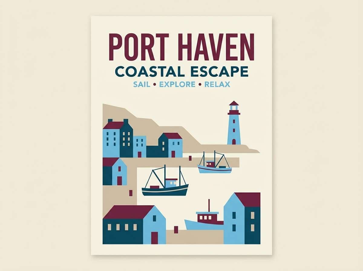 coastal poster in navy wine