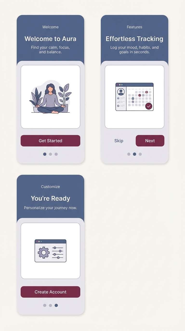 onboarding ui in slate burgundy
