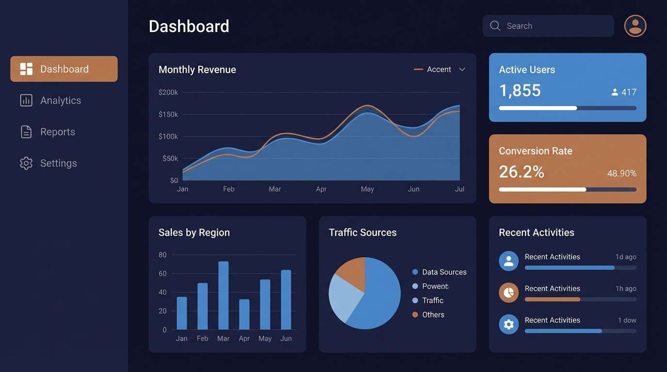 dark dashboard ui mockup