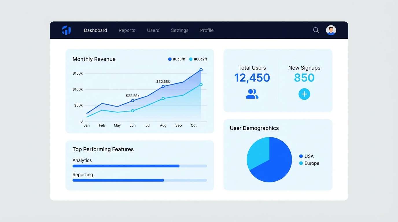 saas dashboard in icy blues