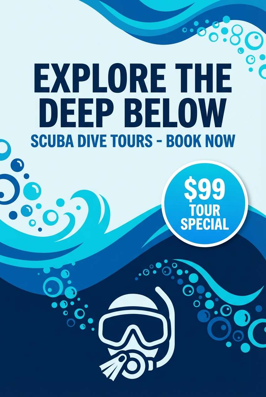 scuba tour ad in cyan