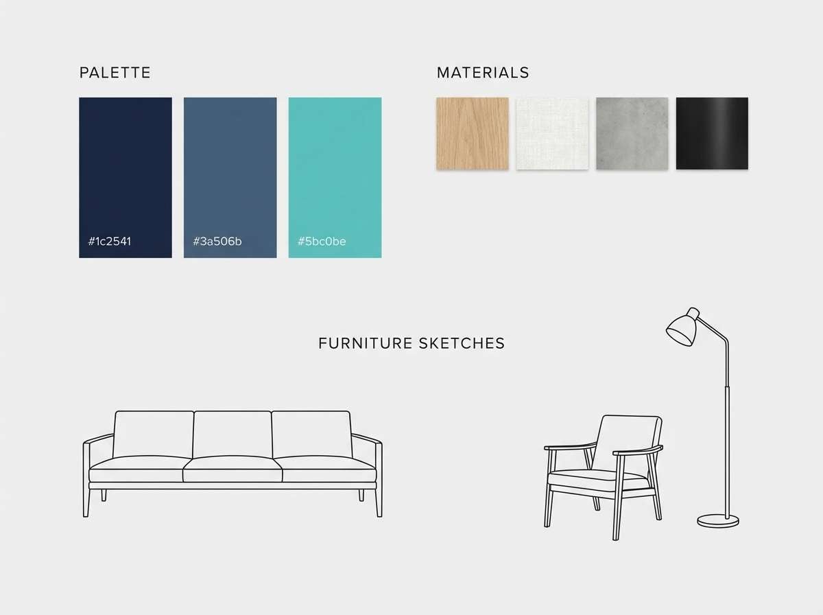 cool minimalist interior moodboard