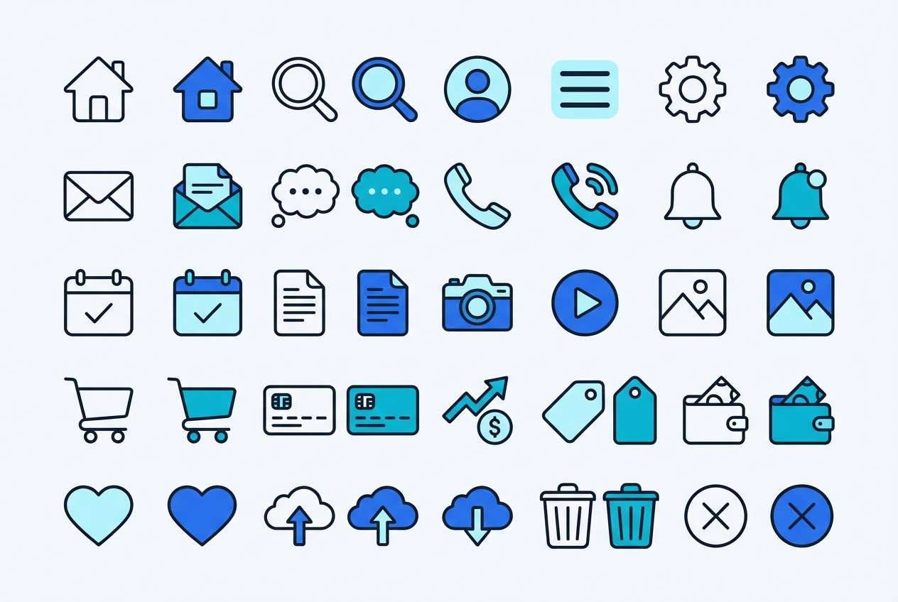 clean ui icons in cyan