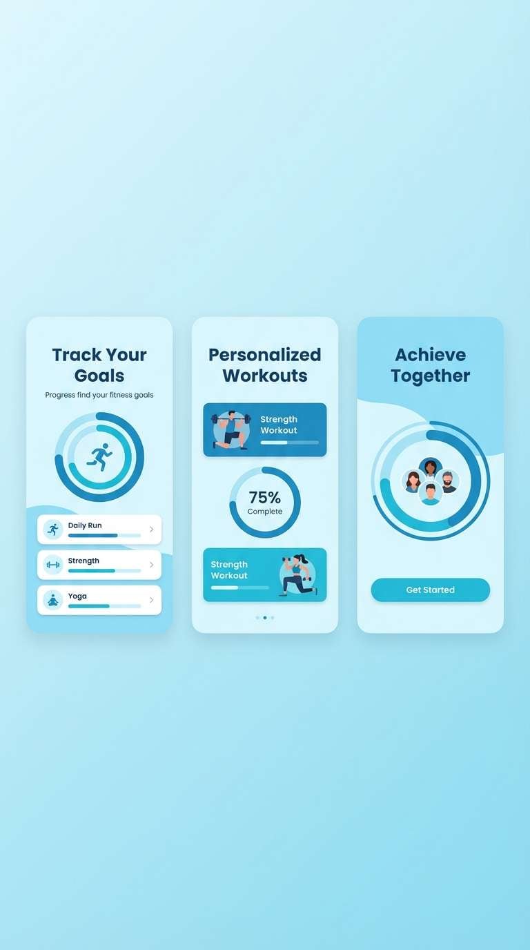 fitness onboarding screens in cyan