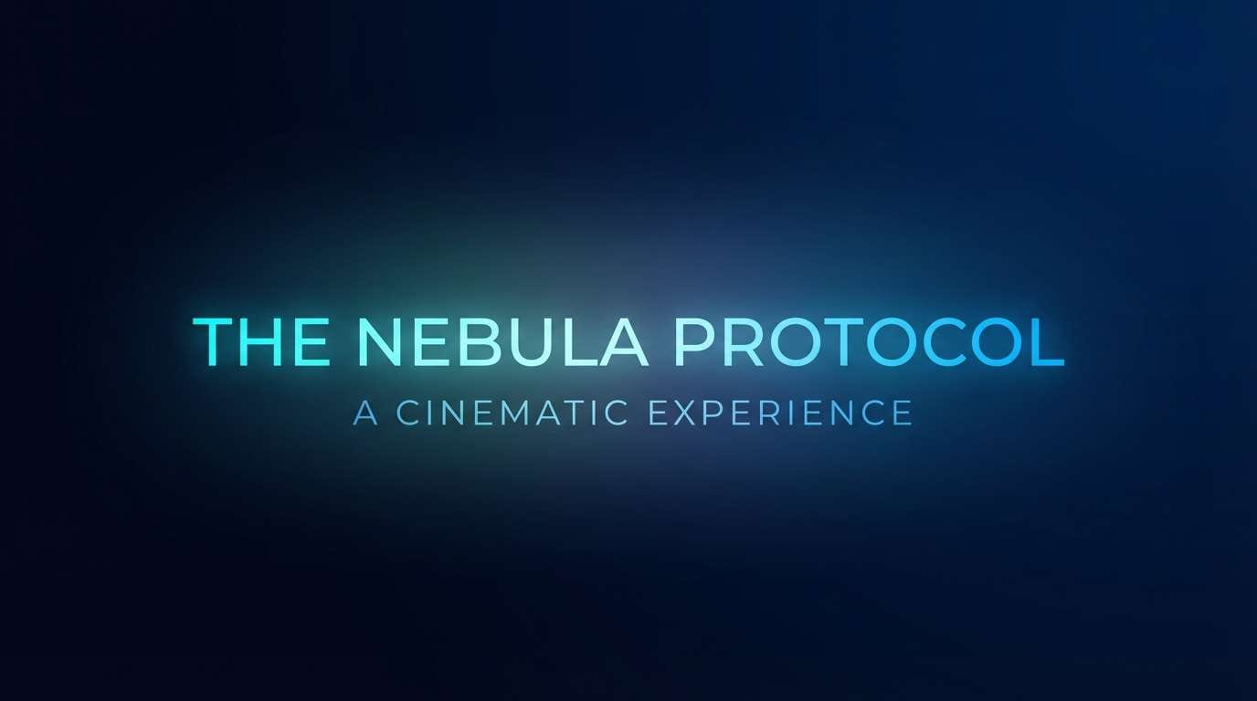 cinematic title card in cyan