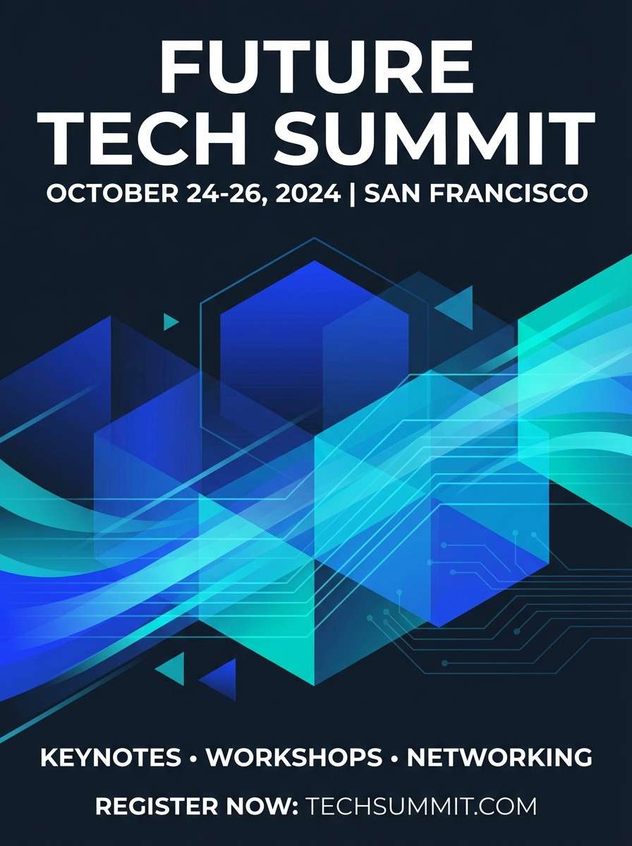 tech conference poster in cyan