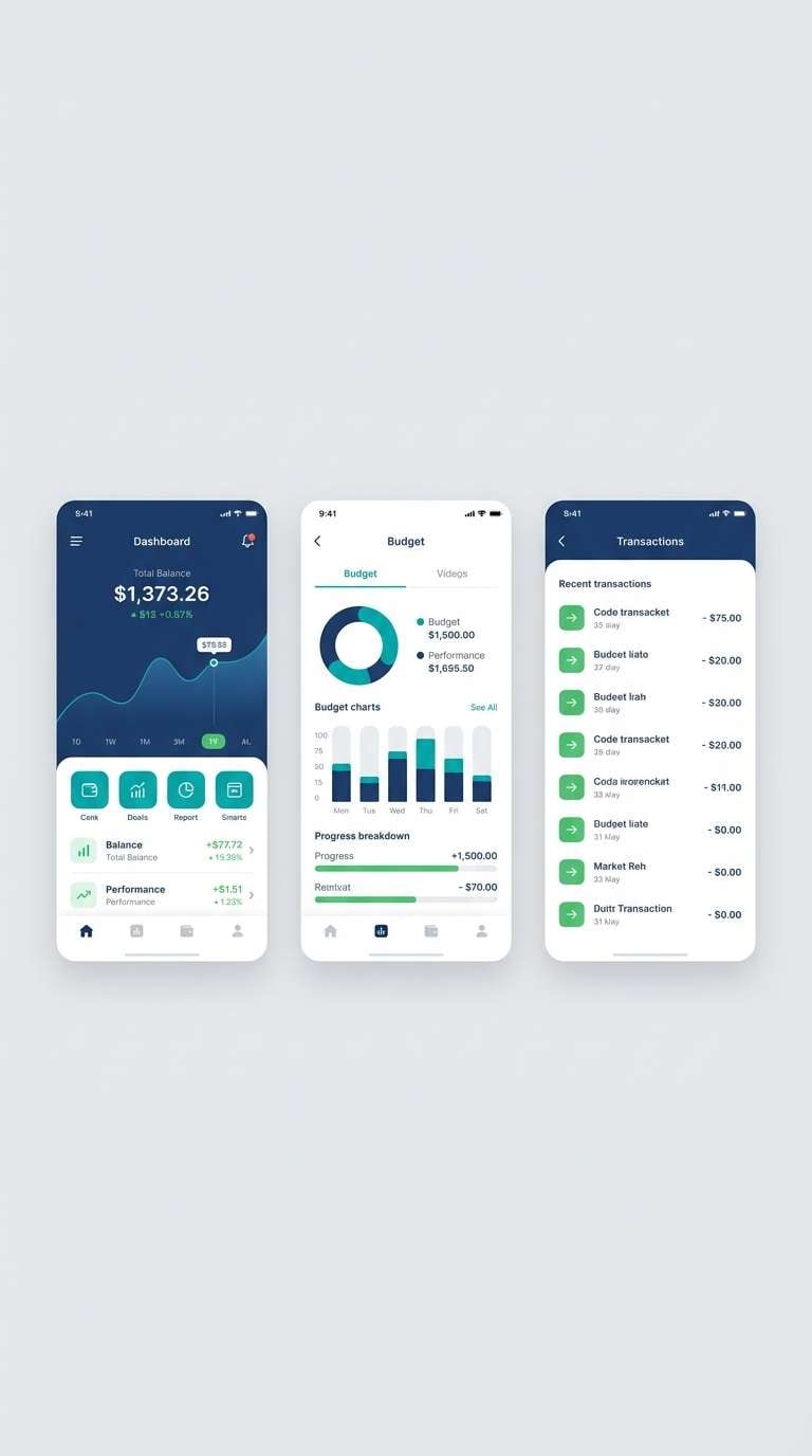 finance app ui in teal