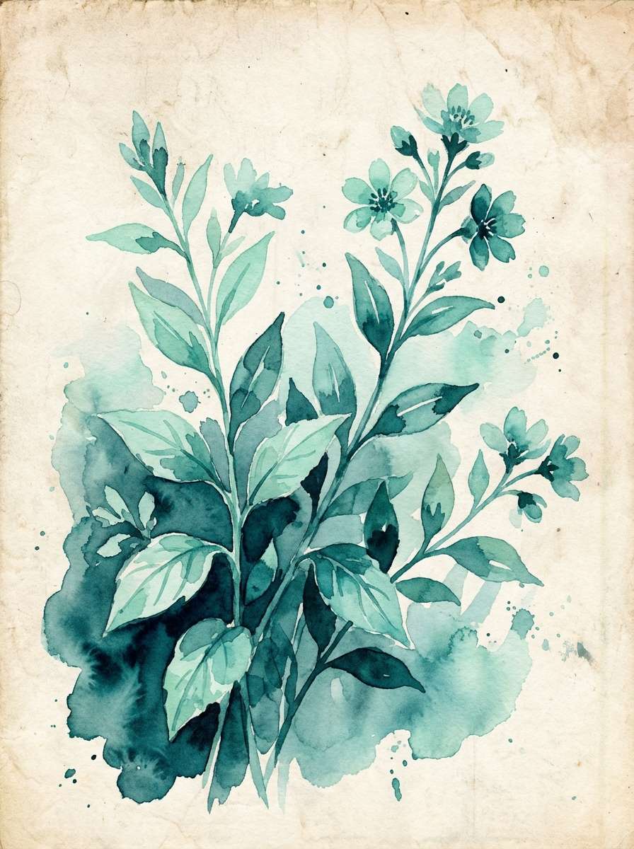 watercolor botanicals in teal mint