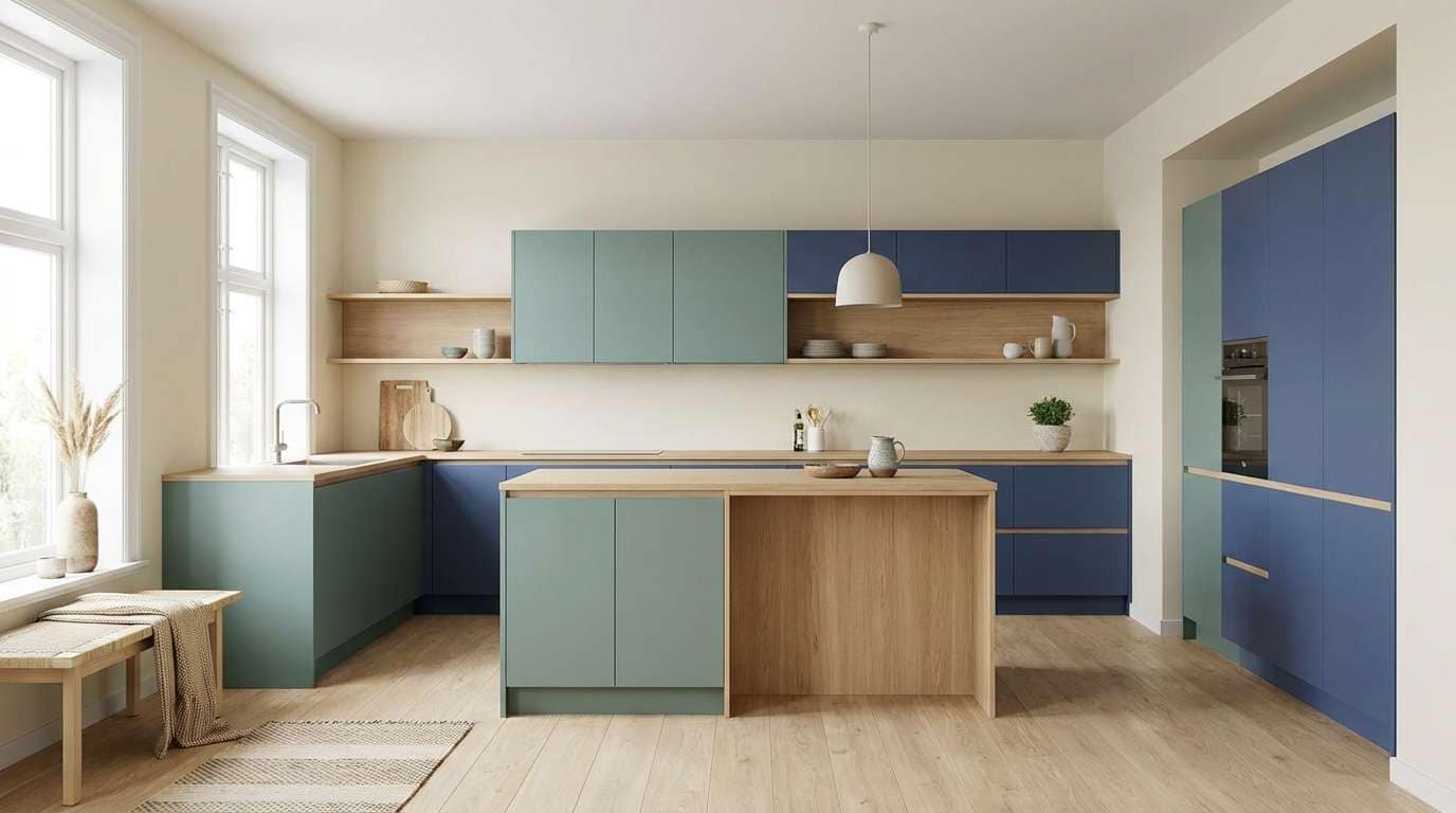 nordic kitchen in teal tones