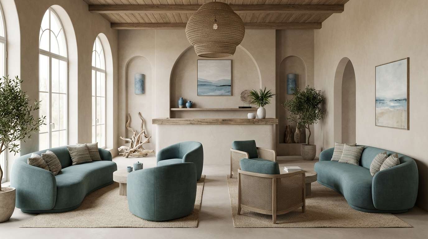 hotel lobby in seaglass tones