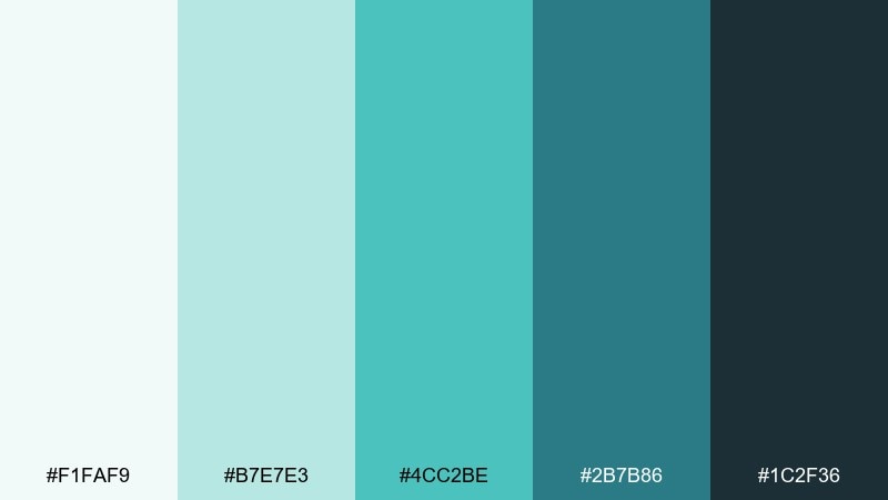 blue-green drift waterfall color palette with hex codes