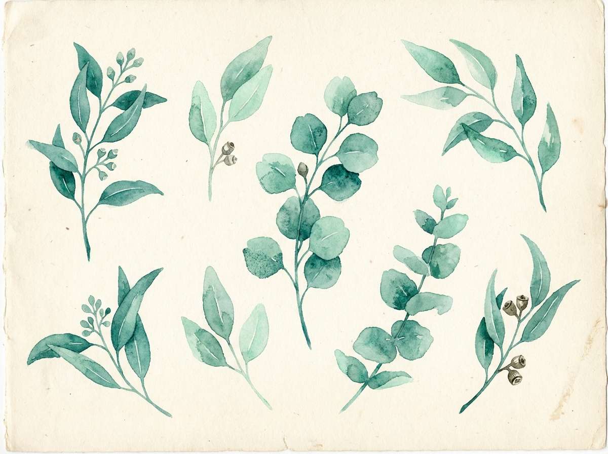 teal eucalyptus watercolor