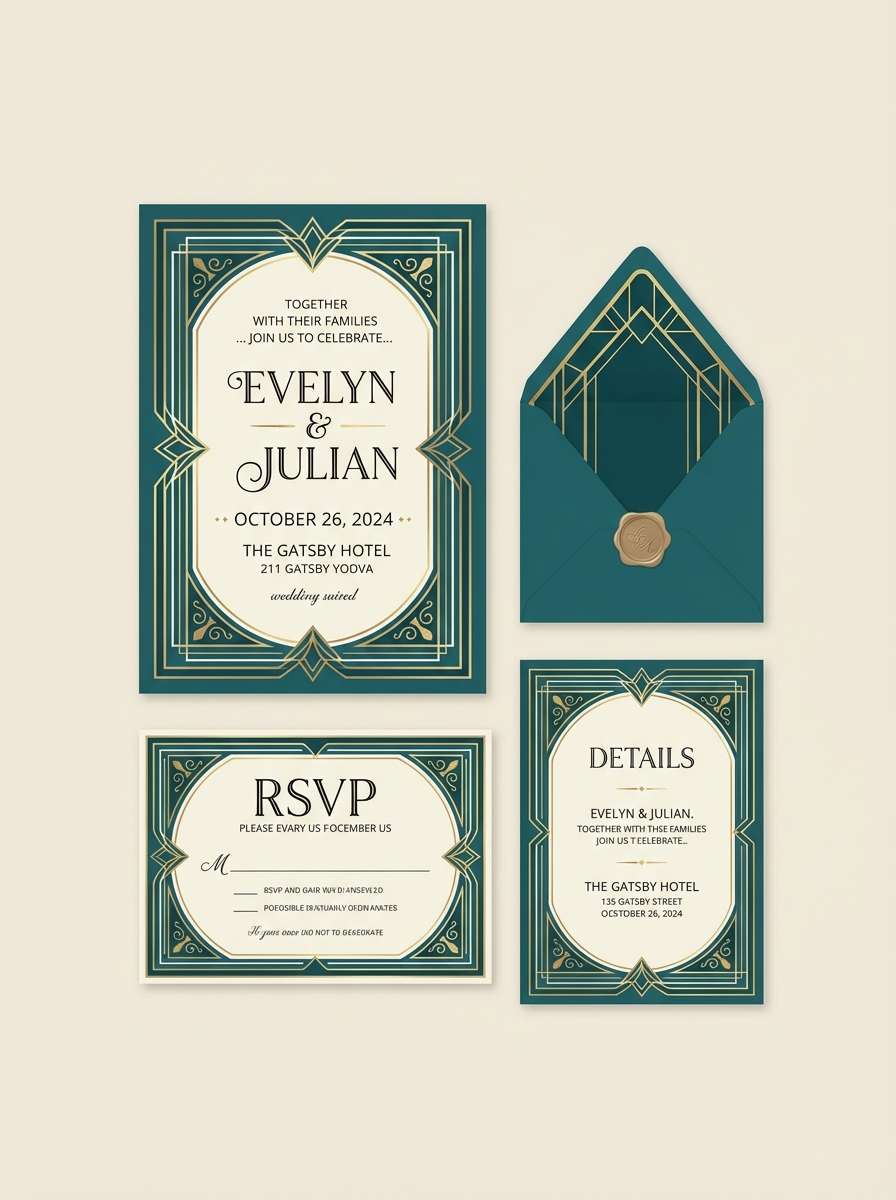 teal art deco invitation
