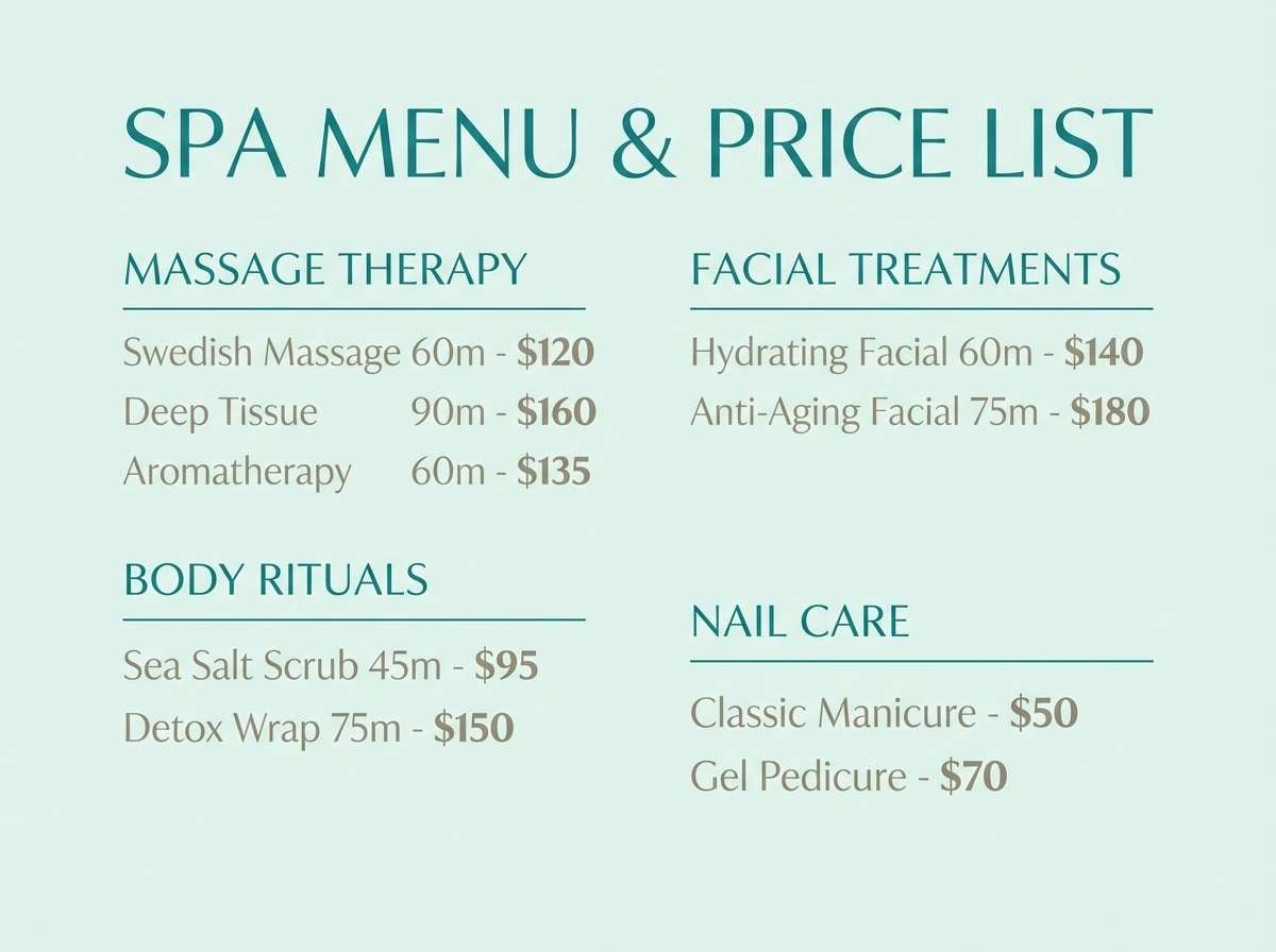coastal sage spa menu
