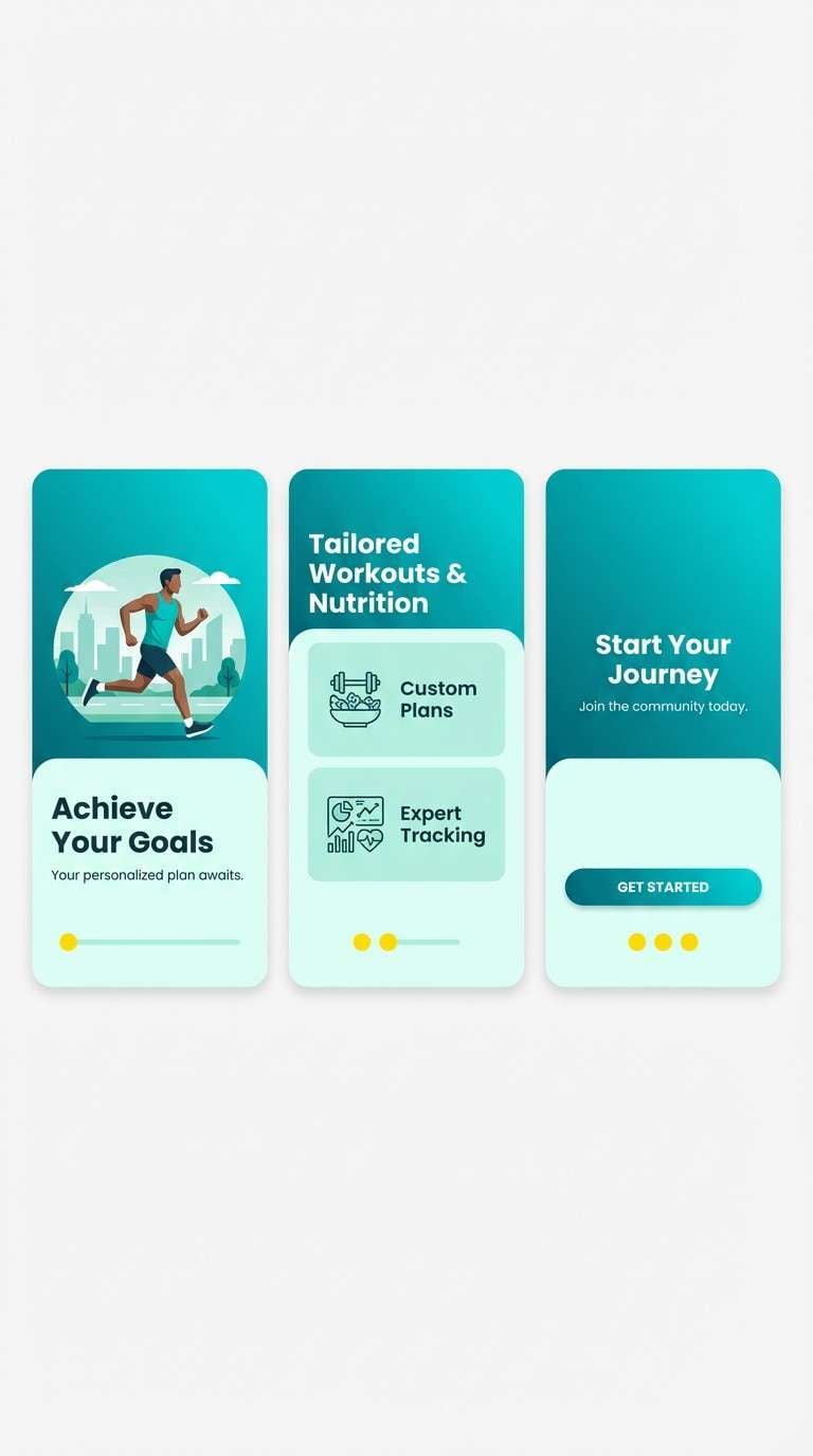 teal fitness onboarding screens