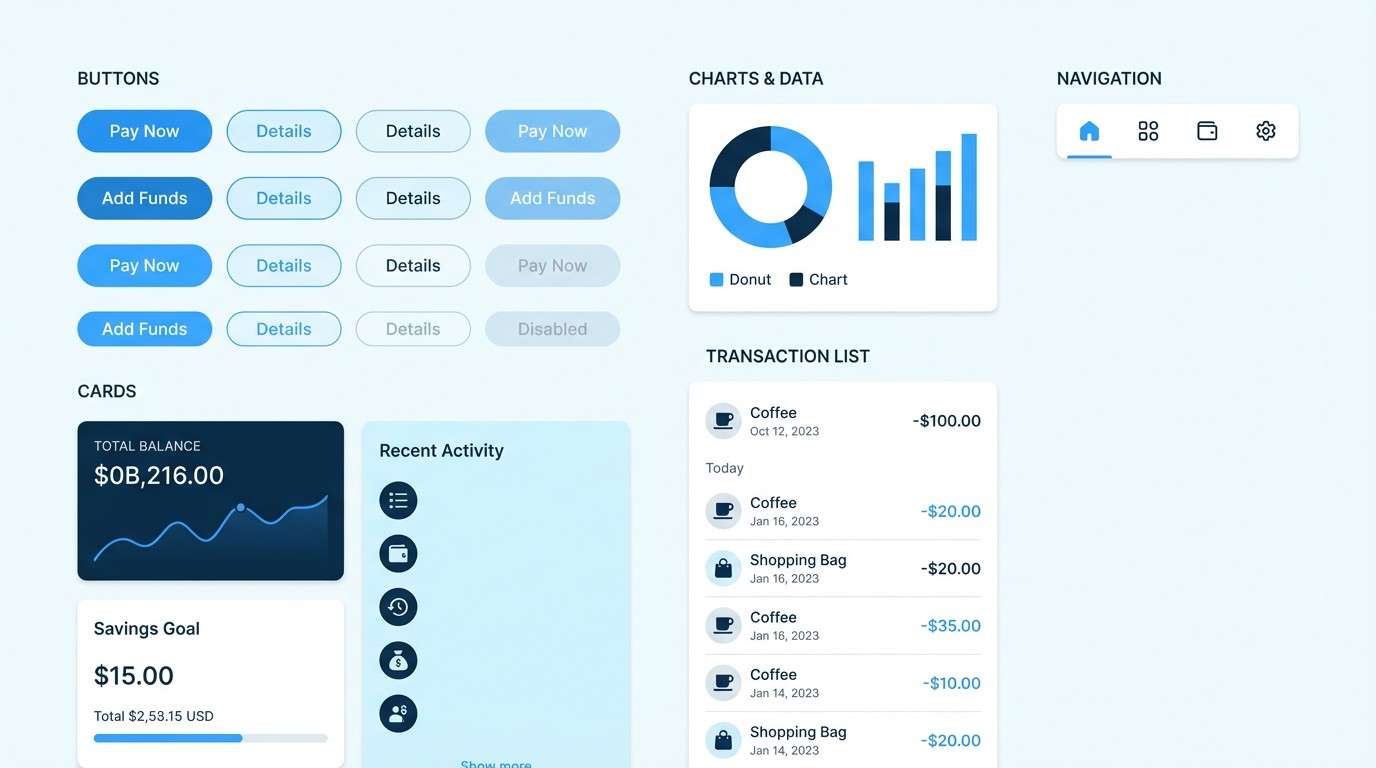 fintech ui kit in icy blues