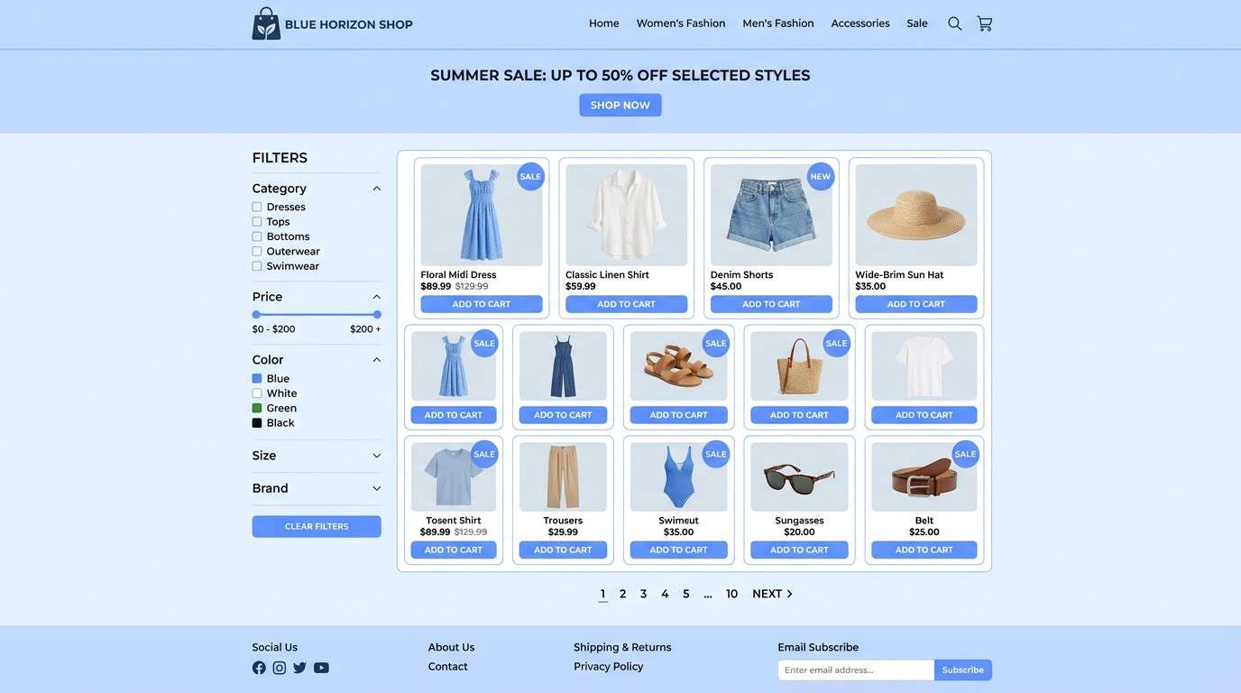 ecommerce grid in denim blues