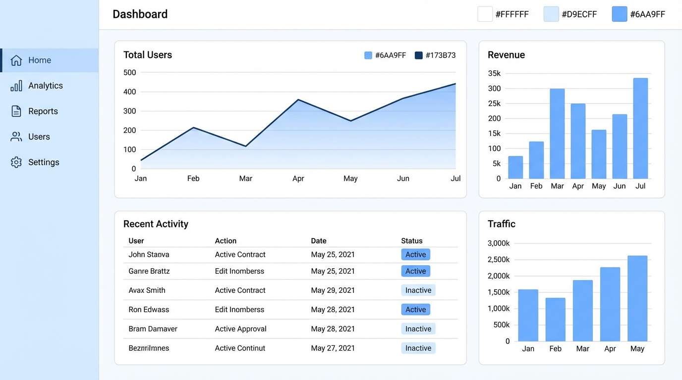 analytics dashboard in light blue