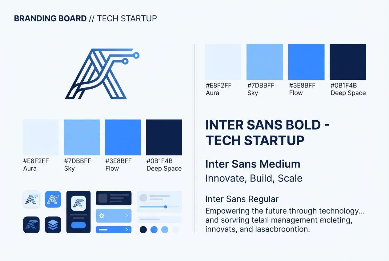 branding board in tech blues
