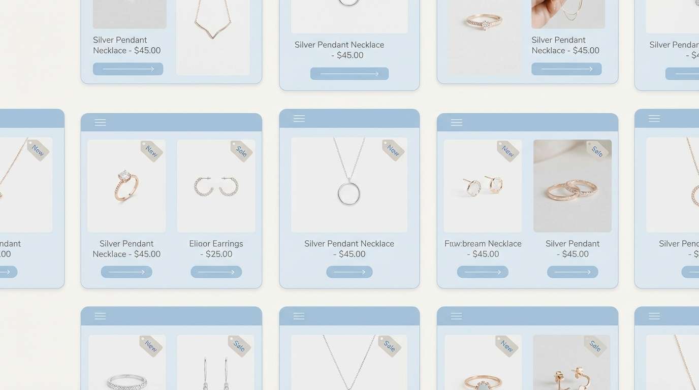 jewelry grid in powder blues