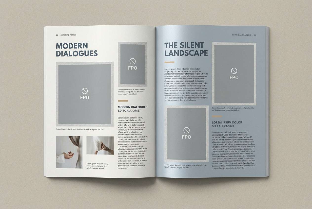 magazine layout in silver tones