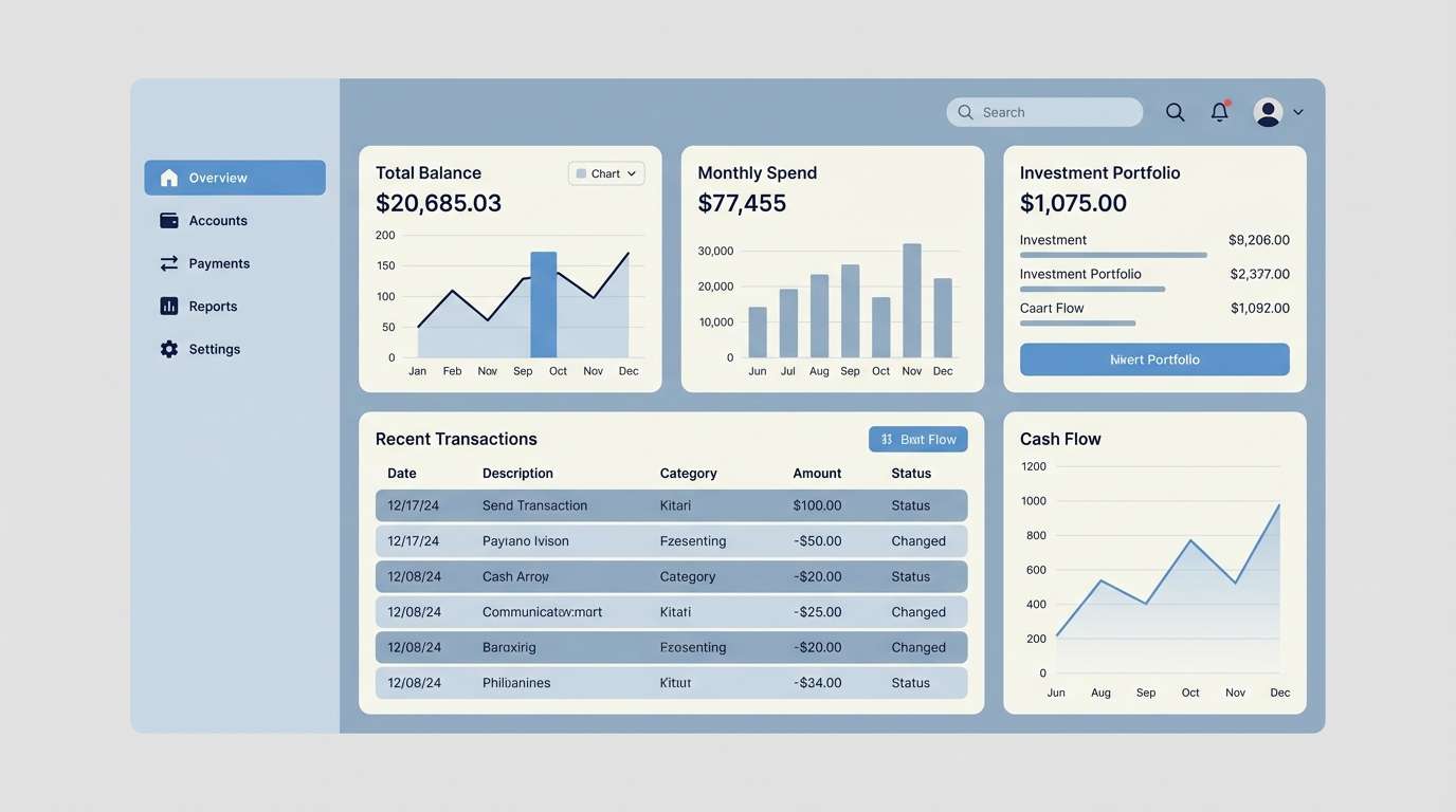 fintech dashboard in calm blues