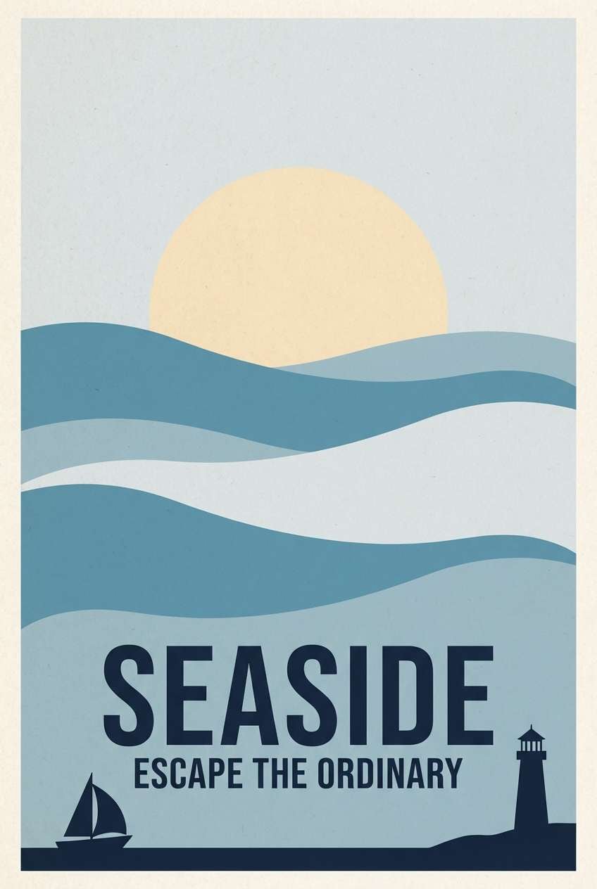 seaside poster in cool blues