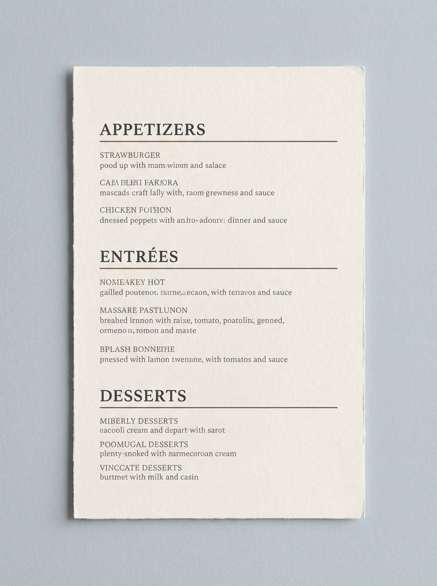 restaurant menu in moody neutrals