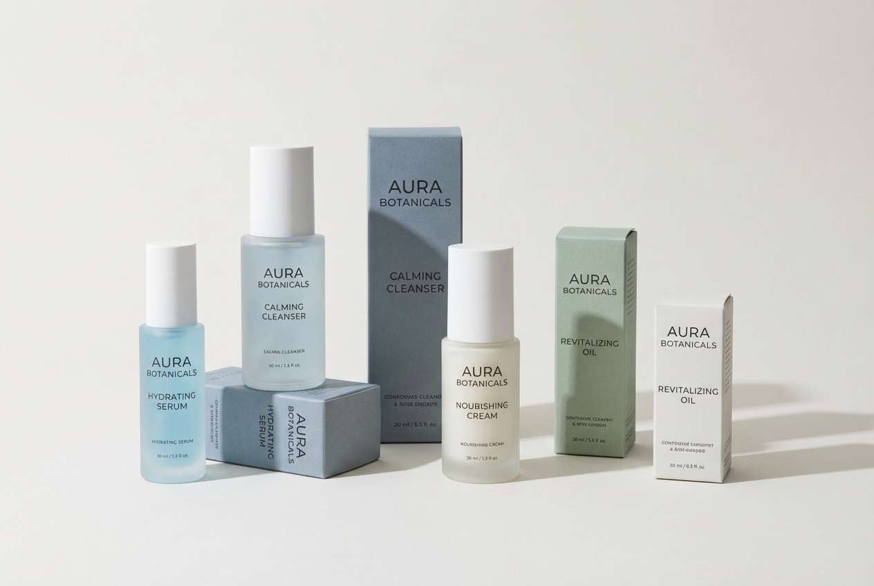 skincare packaging in cool neutrals
