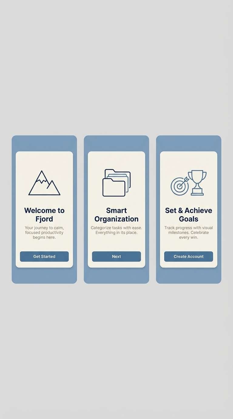 onboarding screens in denim blues
