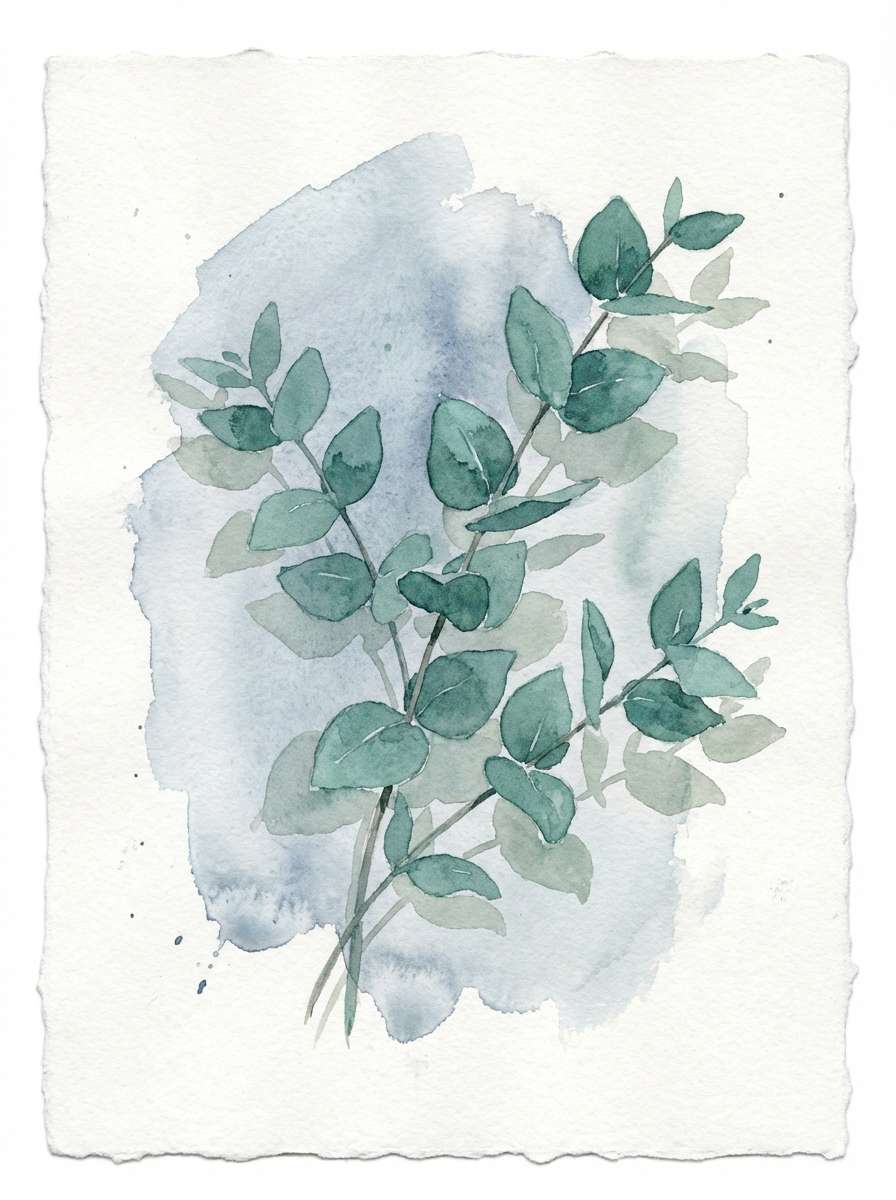 watercolor eucalyptus in cool tones