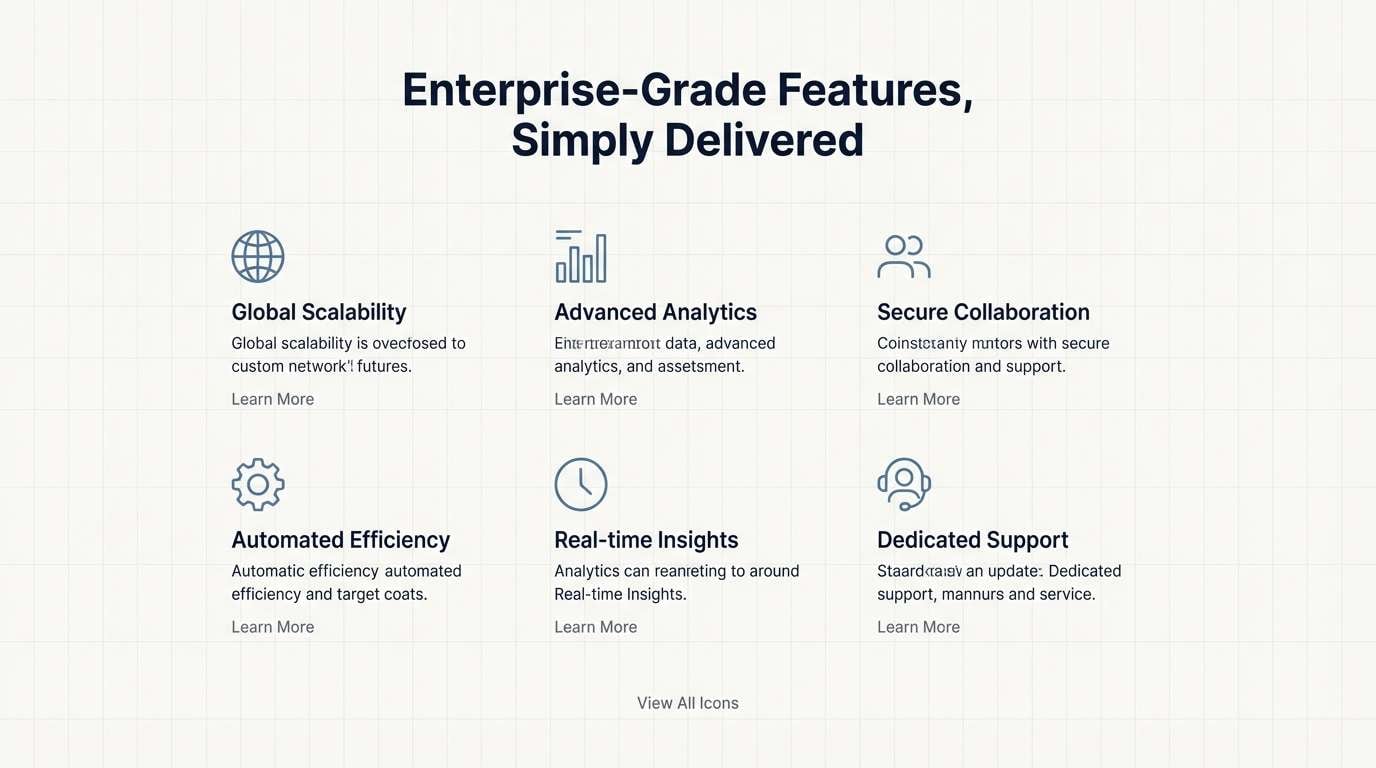 saas layout with steel blue icons