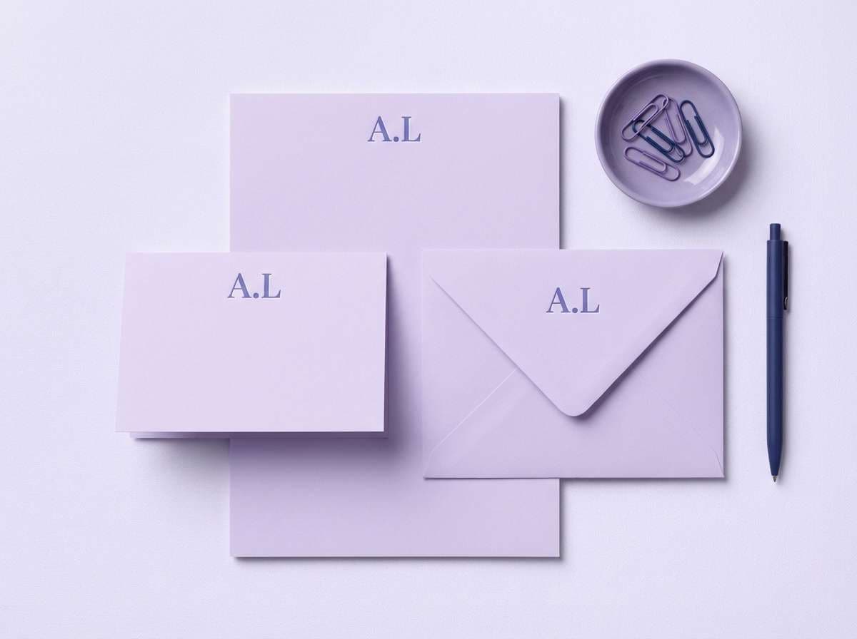 minimal stationery in lilac hues