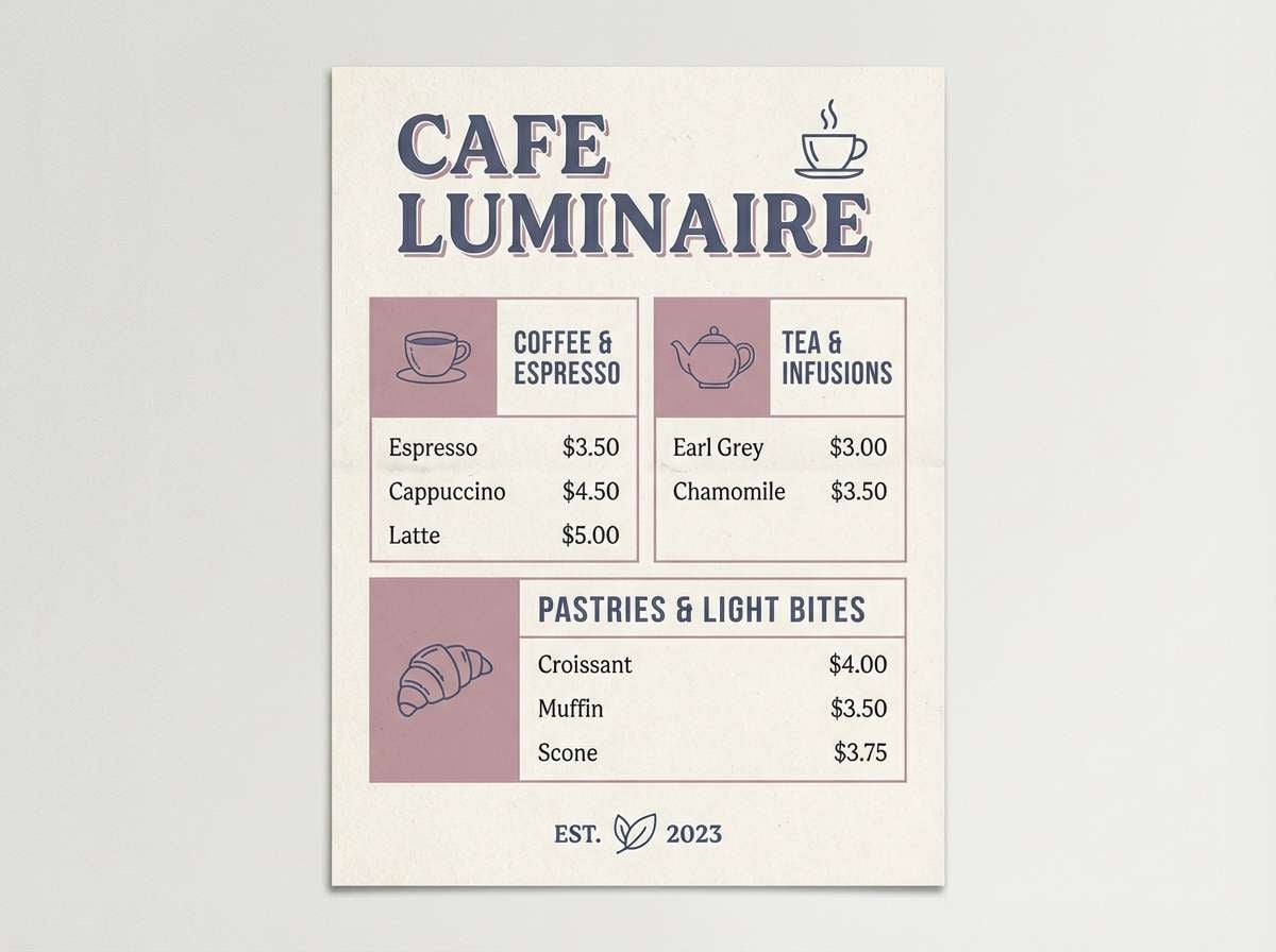 cafe menu in vintage mauve