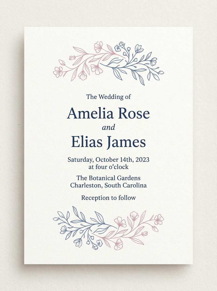 wedding invitation in mauve blue