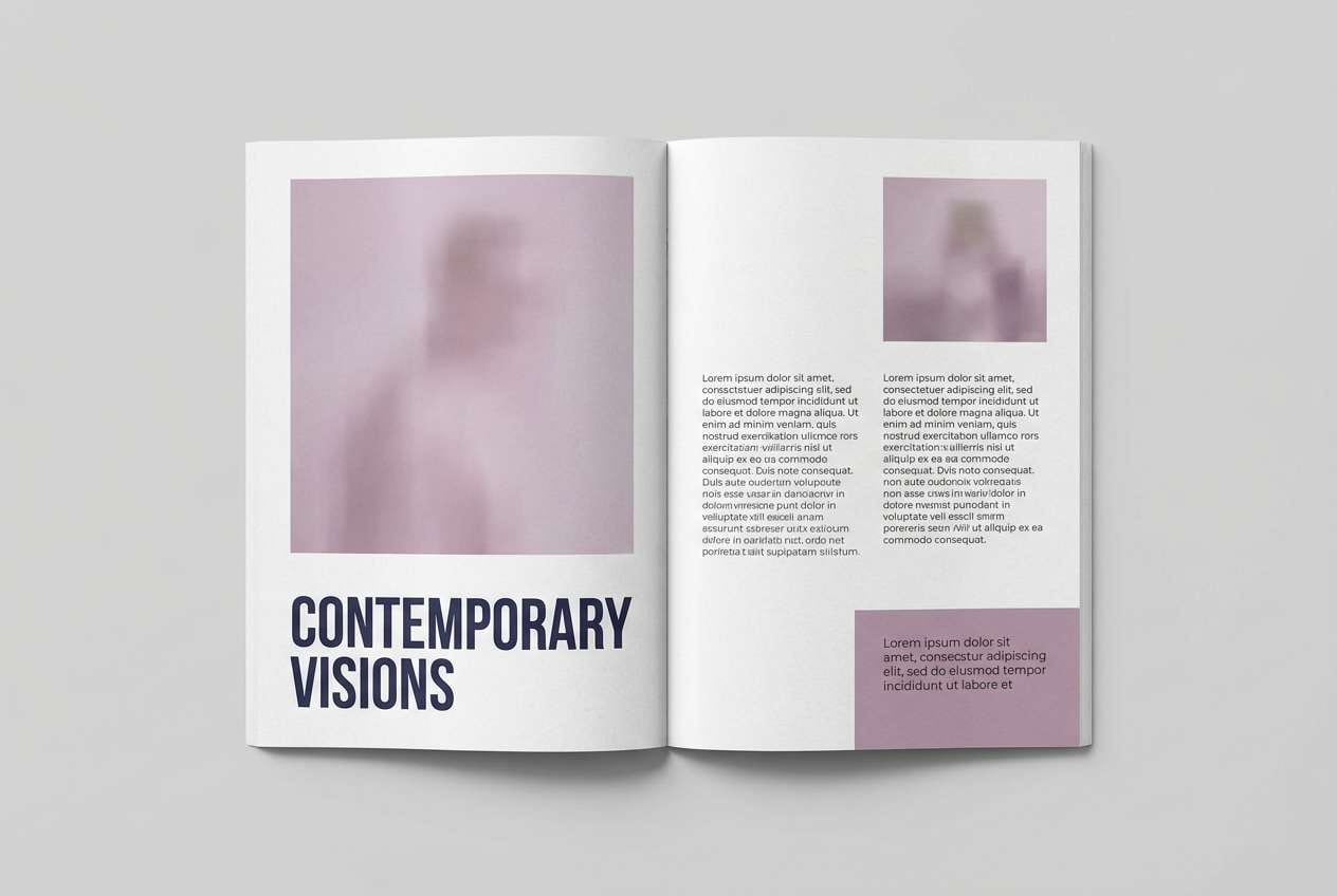 magazine layout in mauve tones