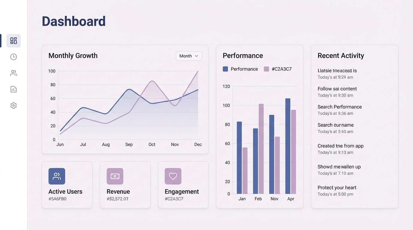 dashboard ui in periwinkle mauve