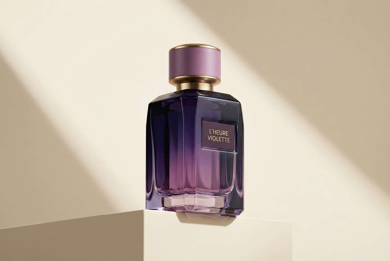 perfume ad in plum mauve