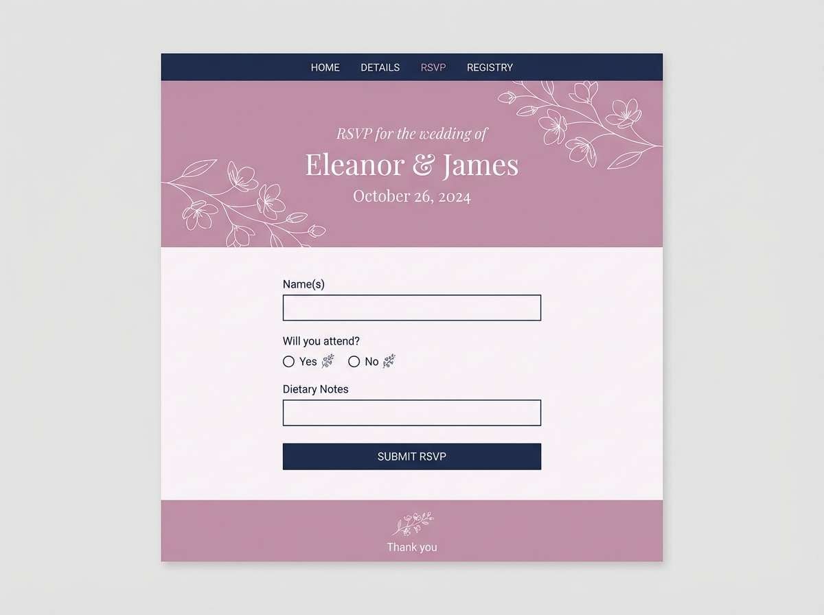 wedding rsvp page in mauve