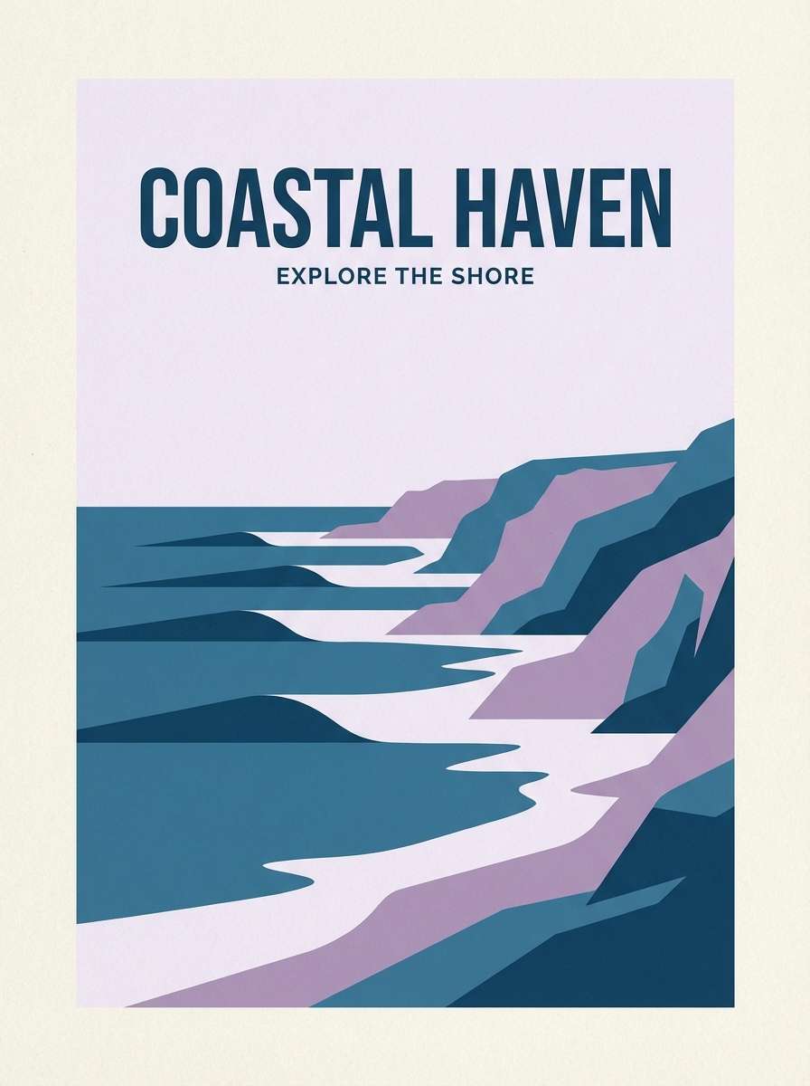 travel poster in lilac blue
