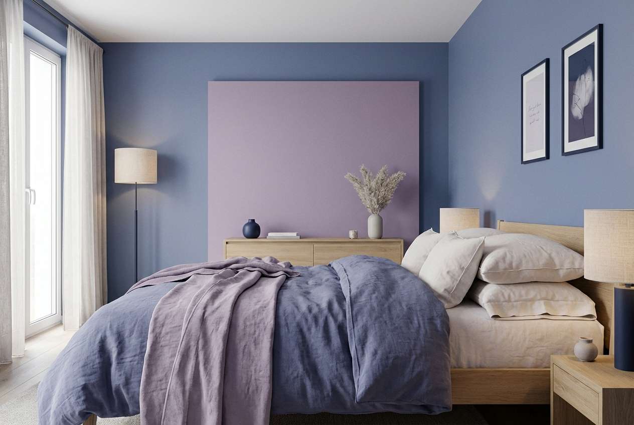 calm bedroom in heather mauve
