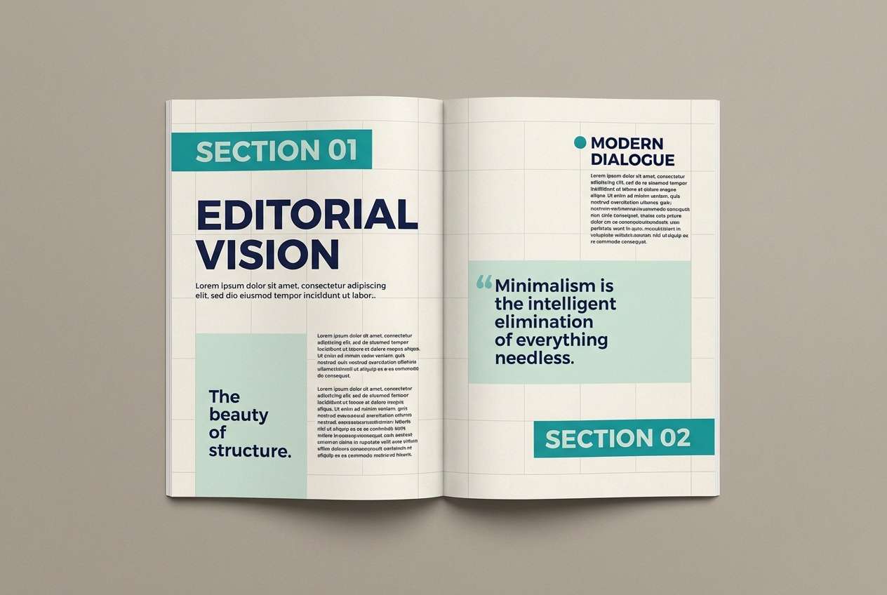 editorial spread in navy teal