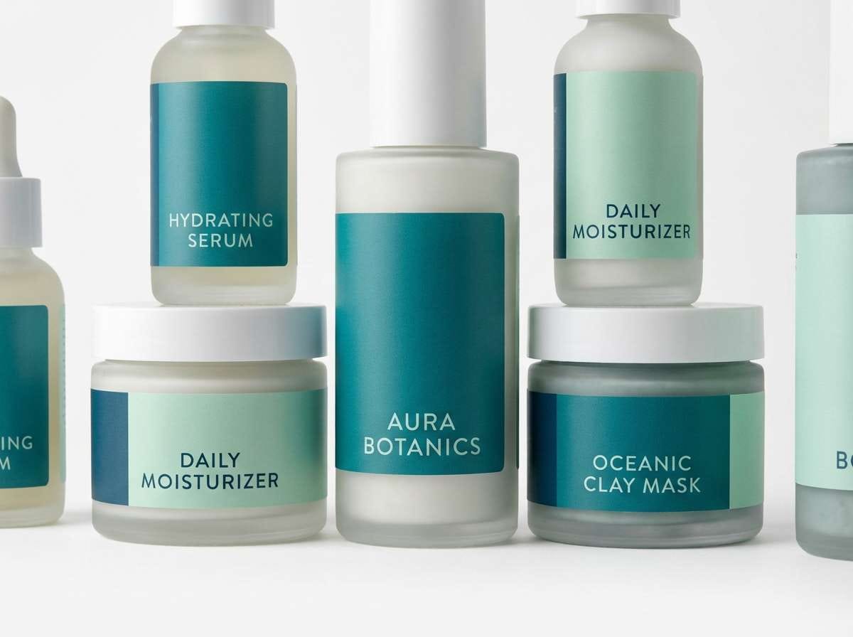skincare packaging in teal mint