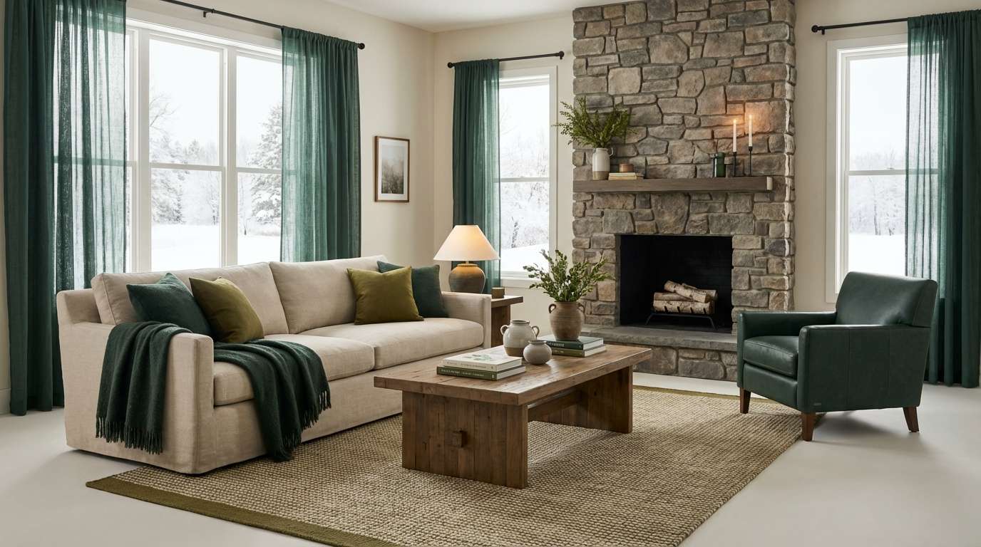 cabin living room in blue olive