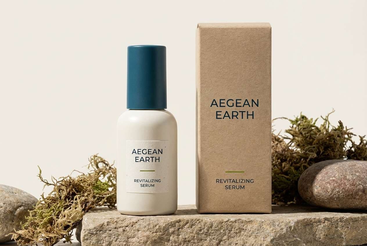 skincare packaging in teal olive